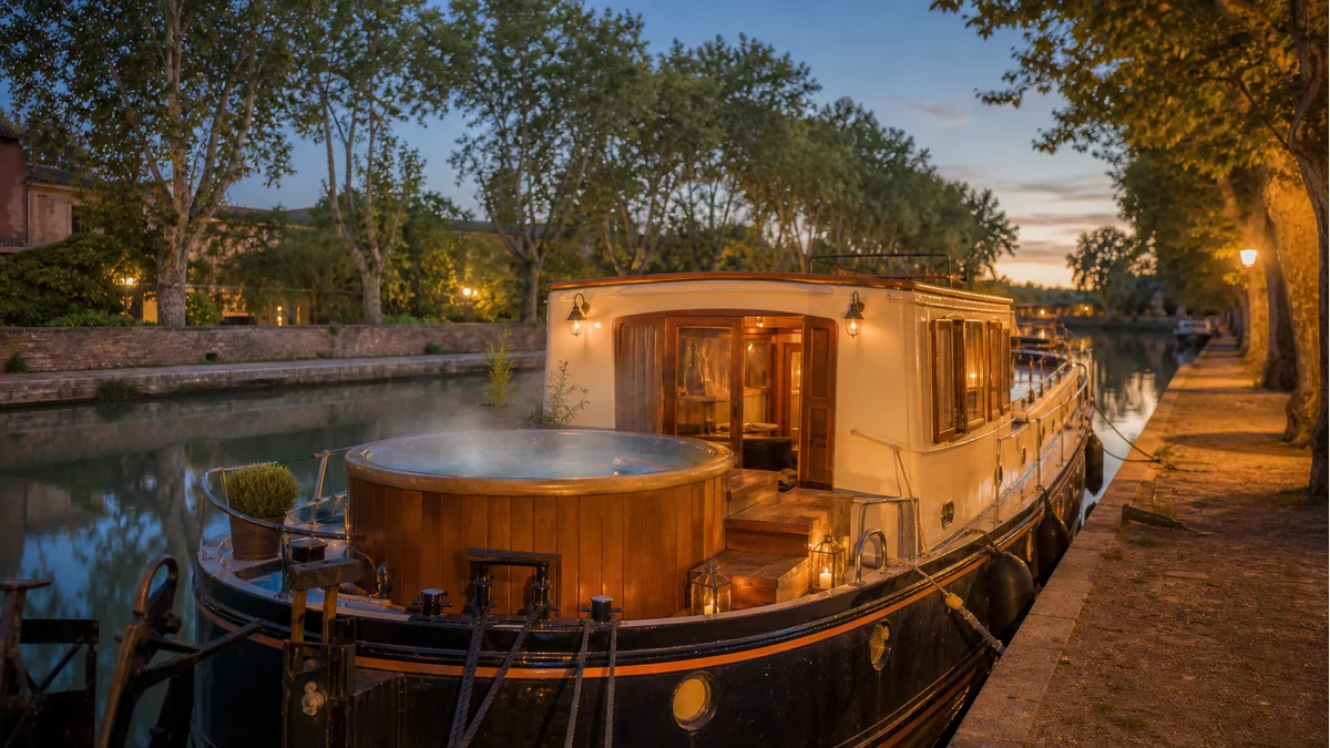 Péniche avec jacuzzi sur le Canal du Midi en Occitanie
