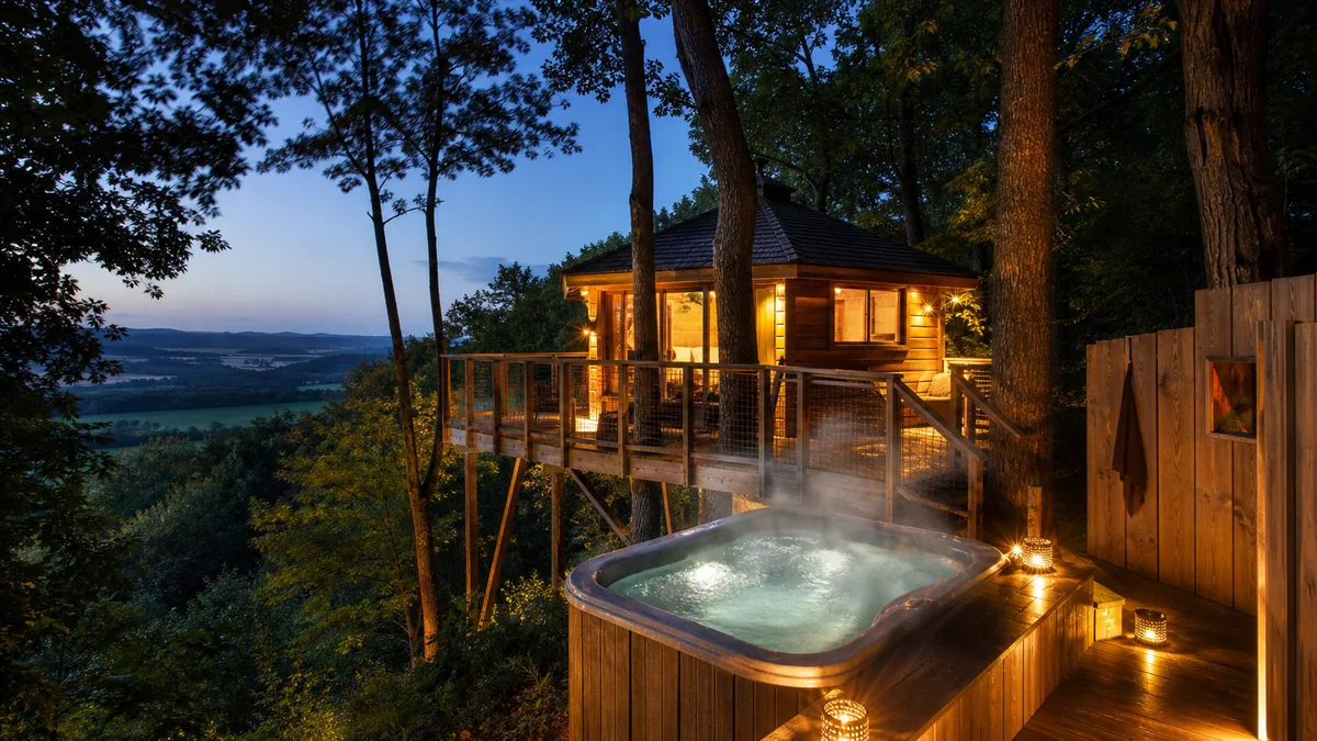 Illustration du guide Top 10 des cabanes dans les arbres avec spa ou jacuzzi privatif en France