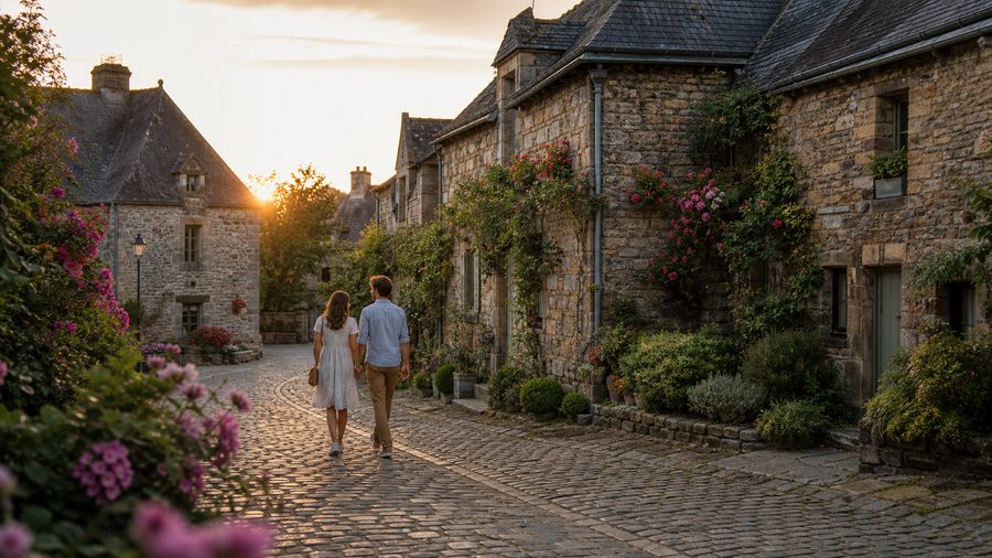 Ambiance romantique inspirée des ruelles fleuries de Rochefort-en-Terre