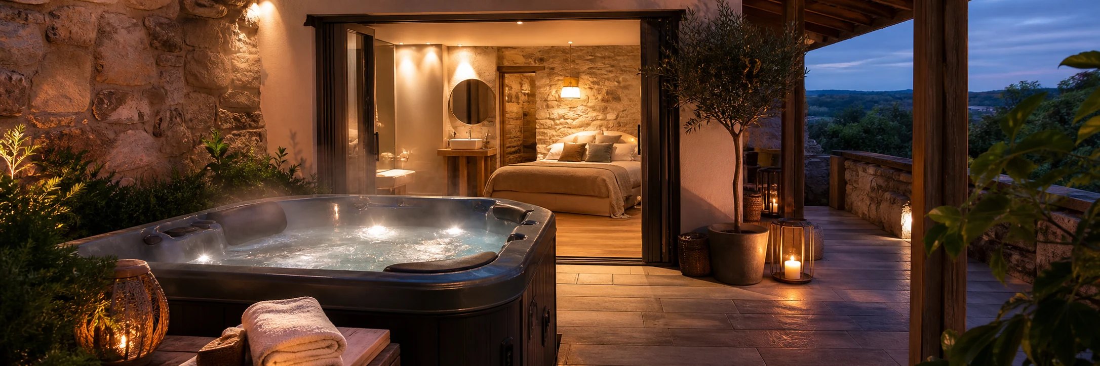 Suite romantique avec spa privatif sur terrasse intime