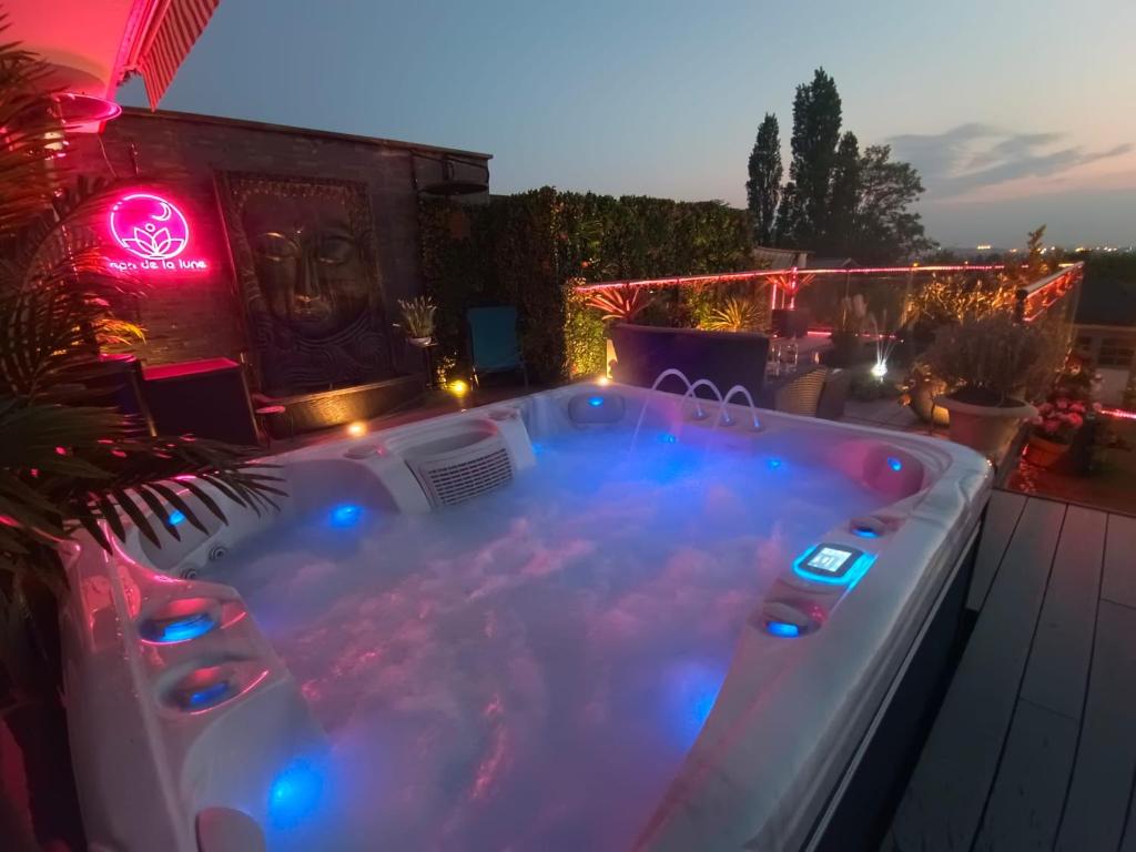 Spa de la Lune - Private love room suite with terrace and view - Air Conditioned- Double jacuzzi - Sauna - King size bed - Free WIFI - Free parking - Free breakfast - Close to CDG airport and to the North of Paris à Seine-Saint-Denis, Île-de-France